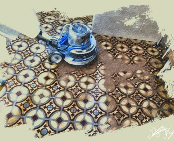 Image montrant le résultat final d'une rénovation avec traitement sur un sol en carreaux ciment.